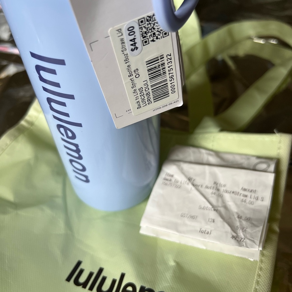 Lululemon Blue Bottle with Green Bag